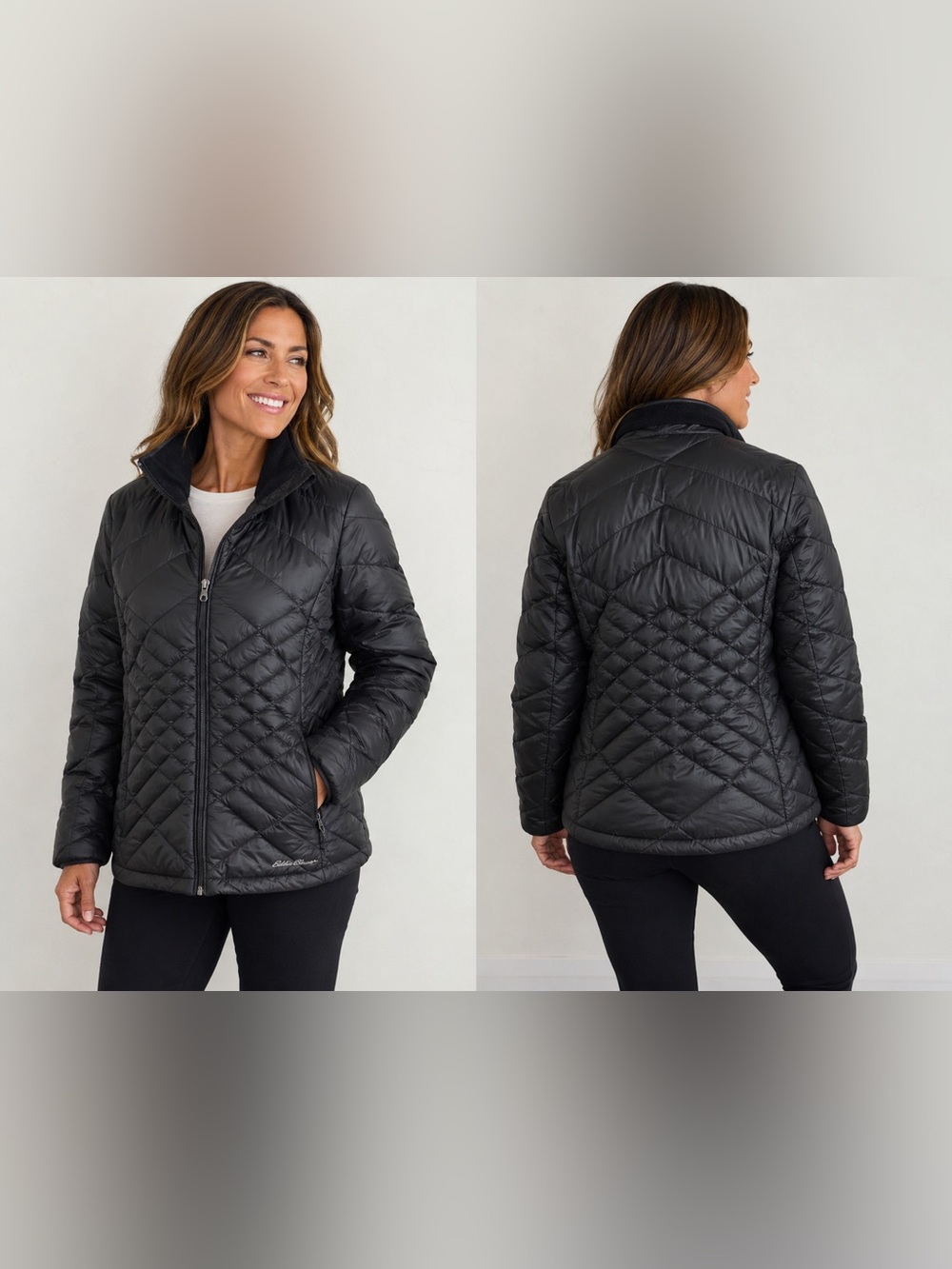 Eddie Bauer 2XL Black Goose Down Quilted Puffer Jacket Winter Essential Full Zip